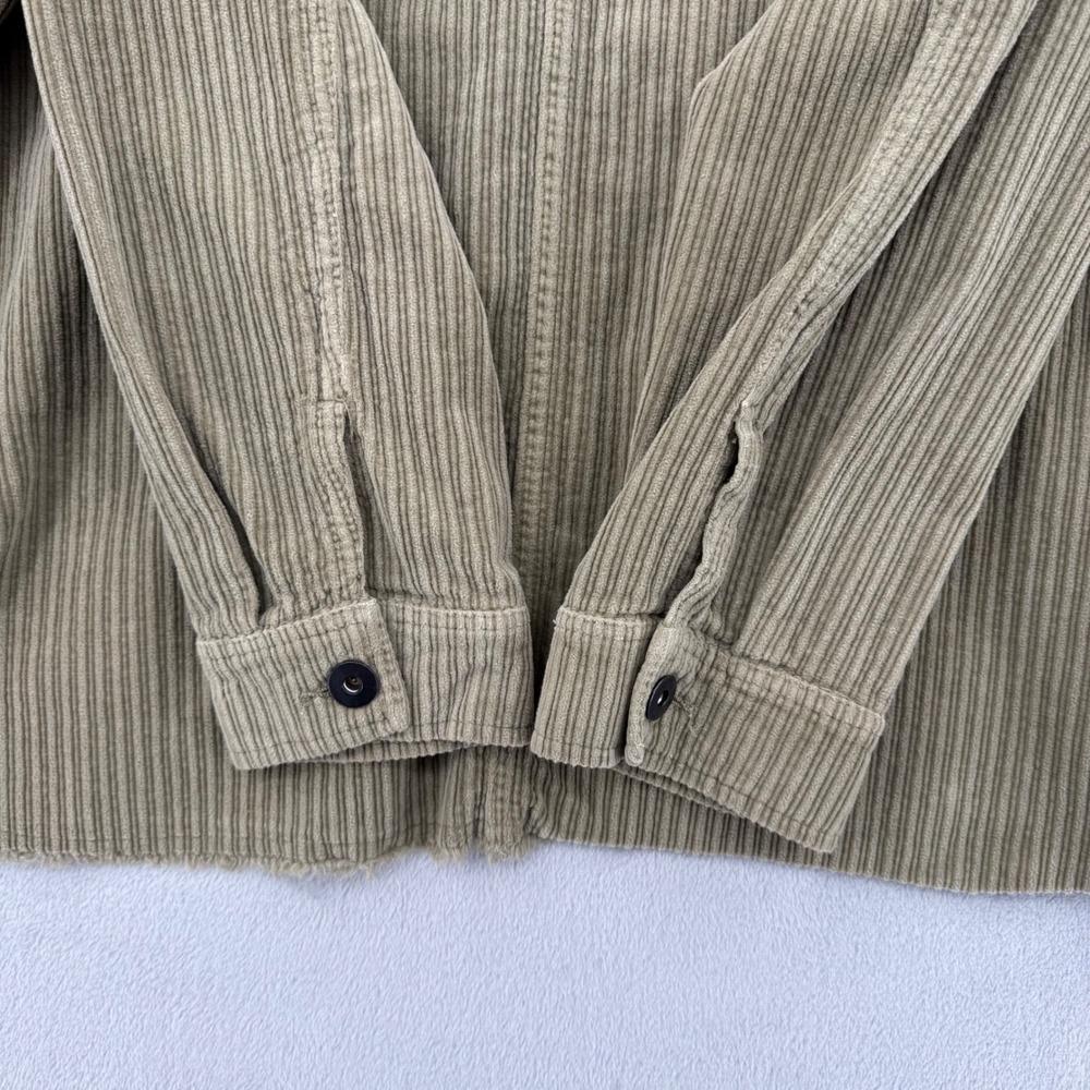 Zara Corduroy Shirt Jacket Olive Green Raw‎ Hem Shacket 100%Cotton Womens Size L - Picture 5 of 12